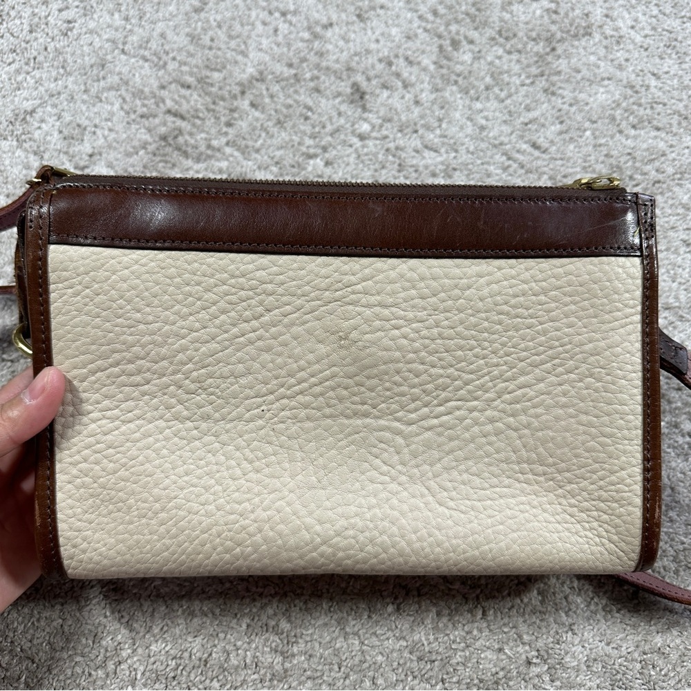Dooney & Bourke Vintage Ivory Brown Leather Crossbody Bag Classic Zip Top - Picture 4 of 16